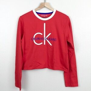 CK Calvin Klein Jeans Red White Blue Crop Top- L